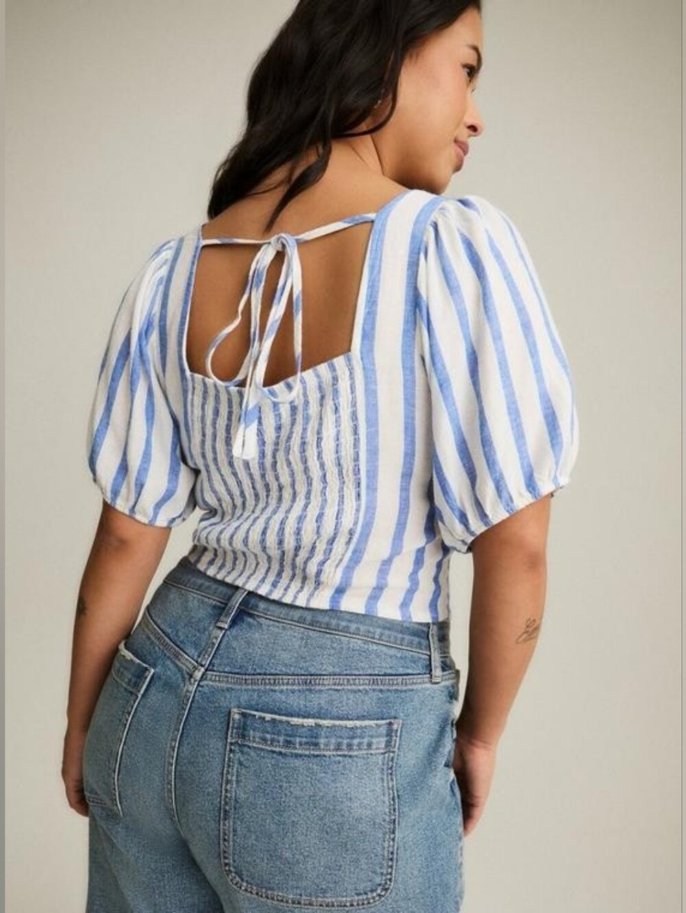 Torrid Blue & White Striped Square Neck Puff Sleeve Top